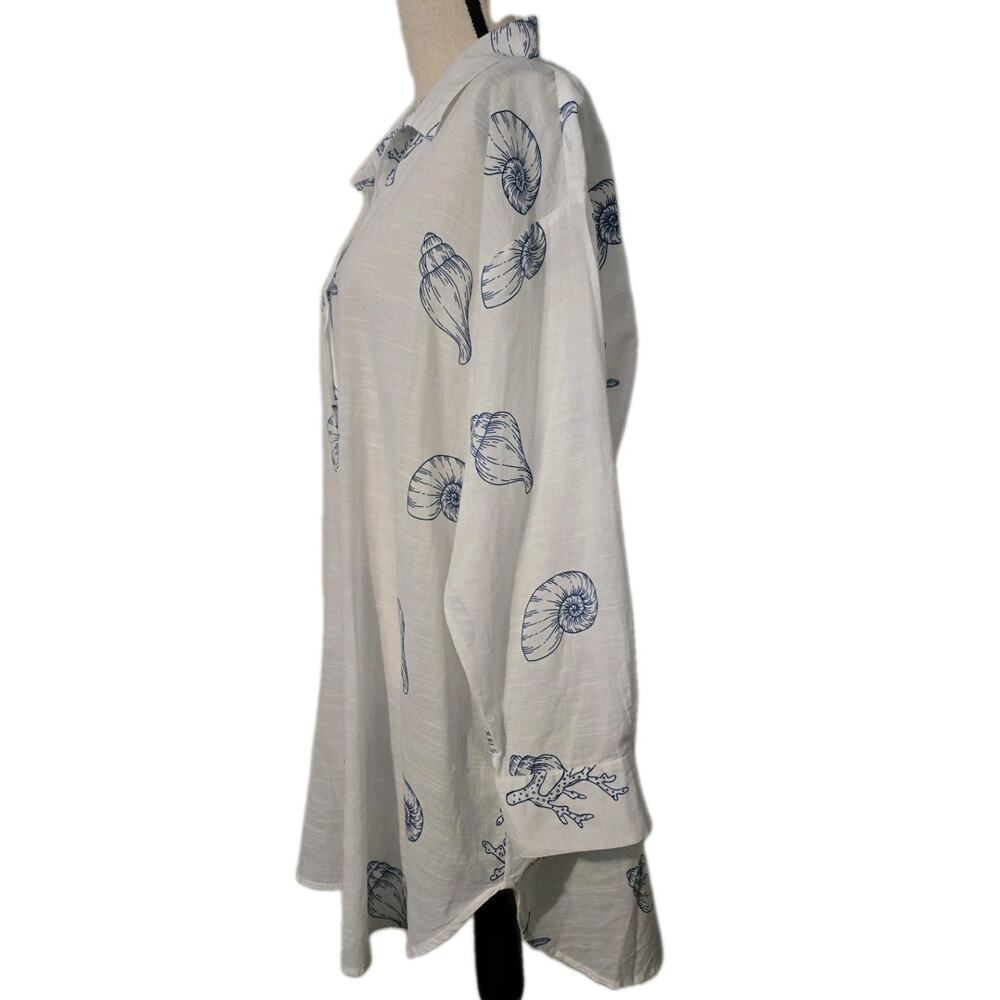 Women's Blue Island Blue/White Shells Top Tunic 100% Cotton Sz 3XL - Picture 3 of 7